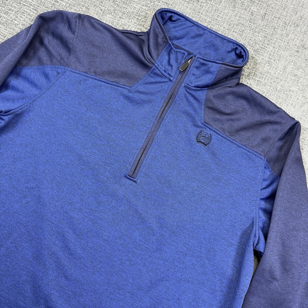 Cinch 1/4 Zip‎ Sweater Mens XL Blue Fleece Pullover Country Western Cowboy